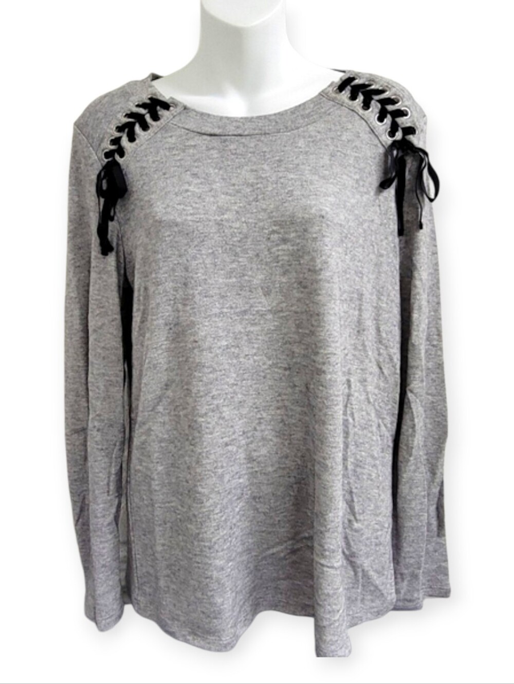 INC International Concepts NWT Gray Lace-Up Shoulder Sweater - Size M